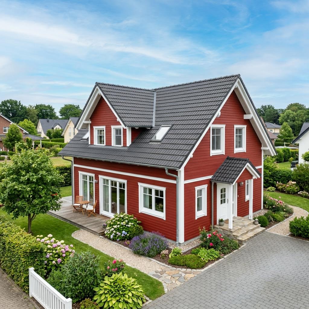 Zweeds huis Schwedenhaus Kalmar 136 van Fjorborg Holzhäuser met zadeldak — prefab woning van 136 m²