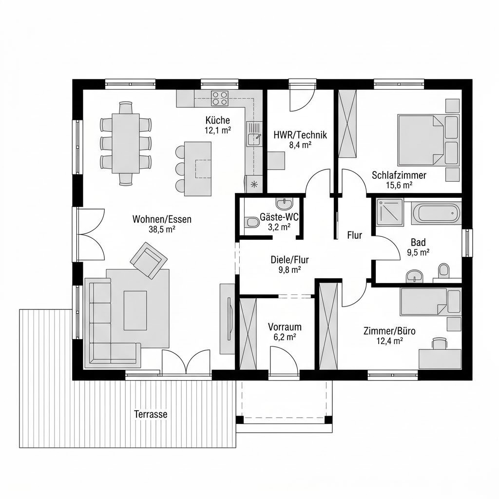 Plattegrond Trelleborg Plus van Fjorborg Häuser — 118 m², 4 kamers