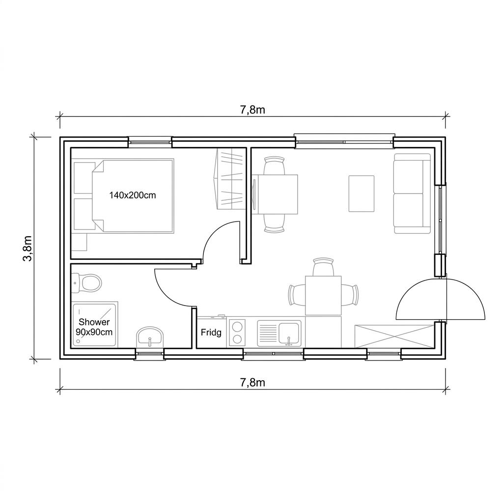 Plattegrond Lund 30 van Fjorborg Häuser — 30 m², 1 kamers