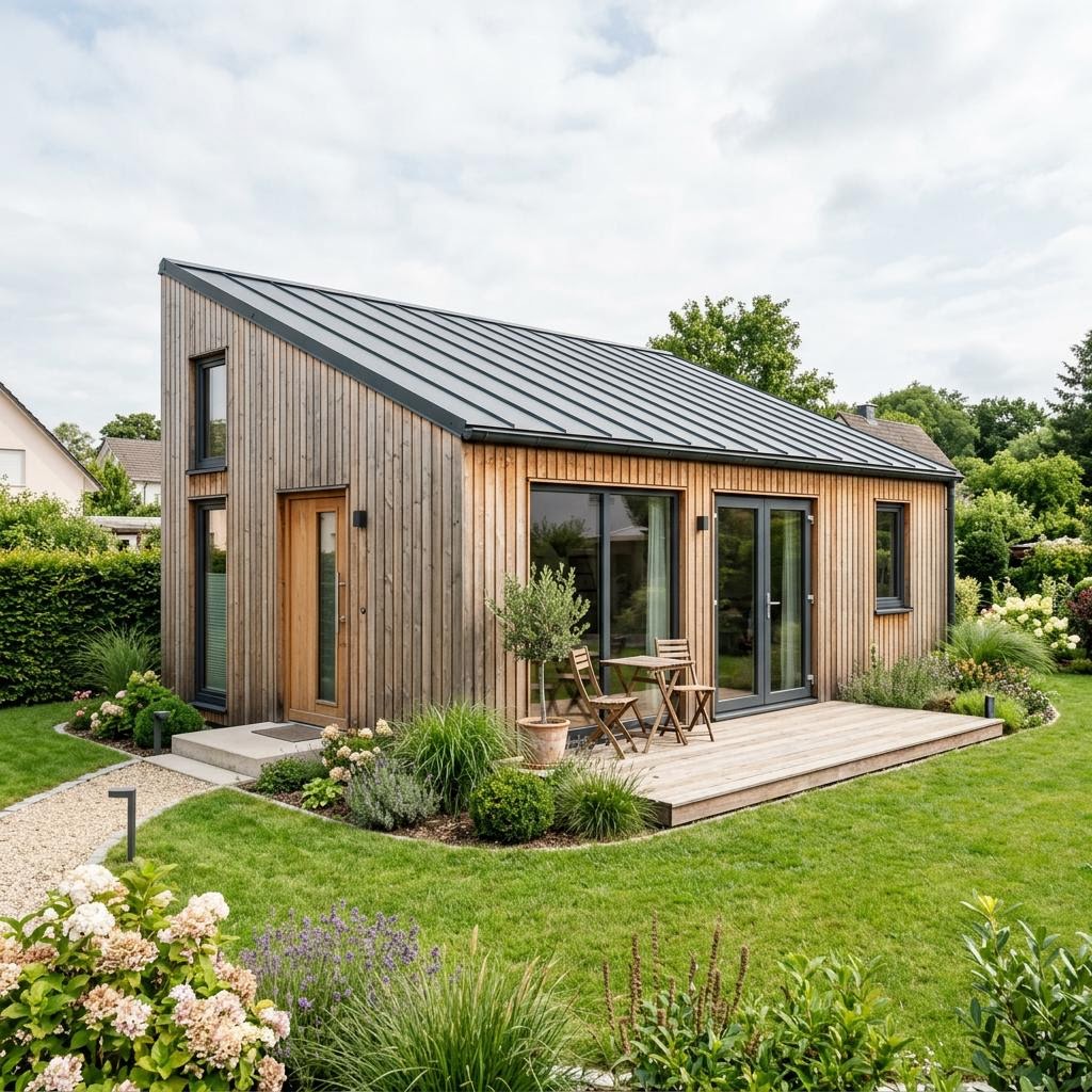 Tiny house Skagen 38 van Fjorborg Häuser met lessenaarsdak — prefab woning van 38 m²