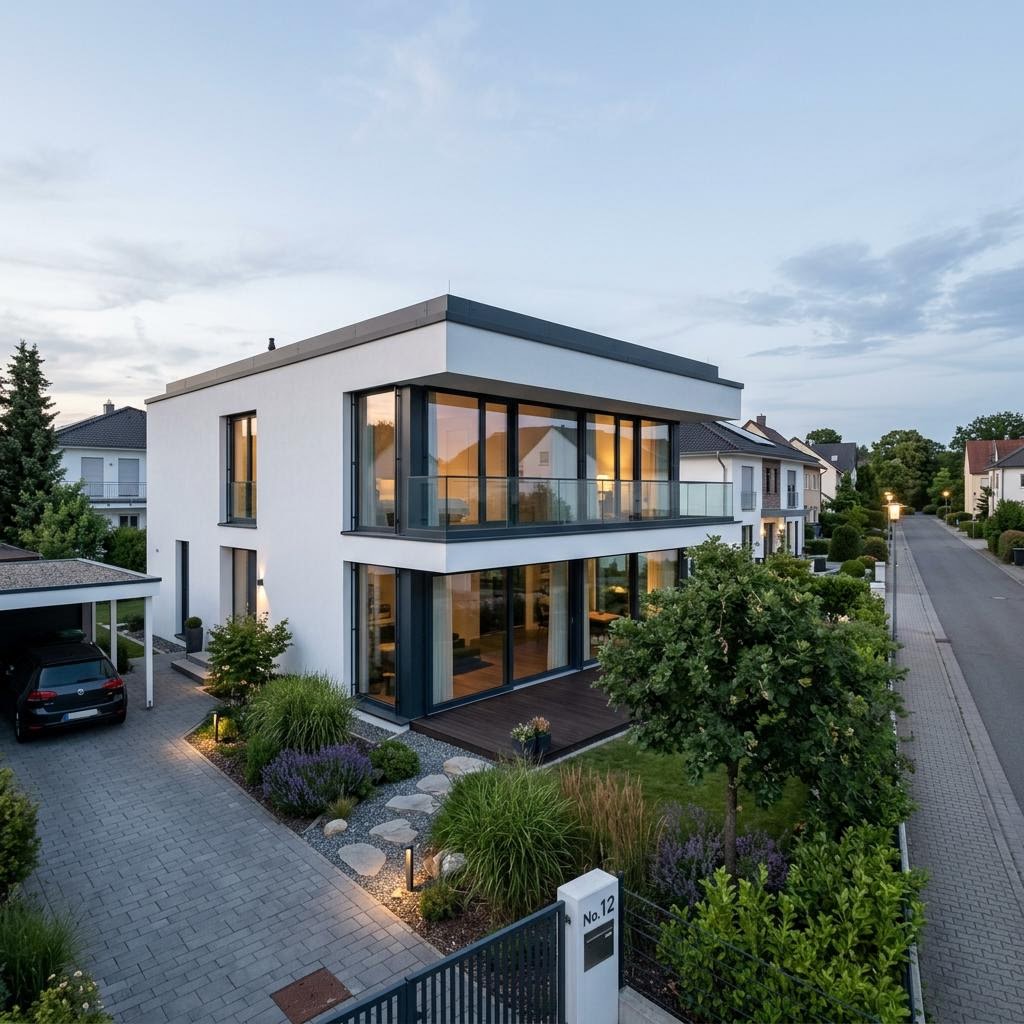Woning met plat dak Bauhaus 190 van FischerHaus met plat dak — prefab woning van 191 m²