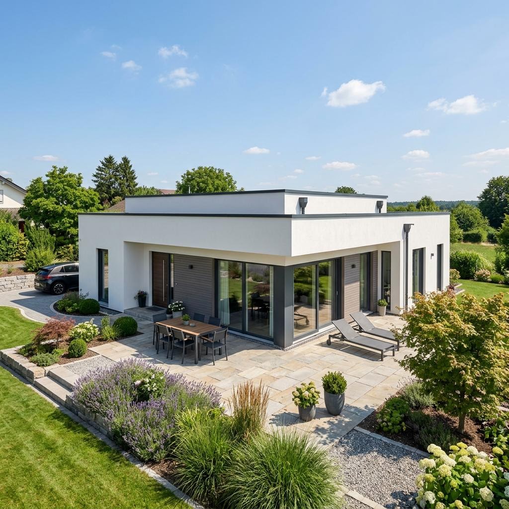 Woning met plat dak Bungalow Select van Kern-Haus met plat dak — prefab woning van 130 m²