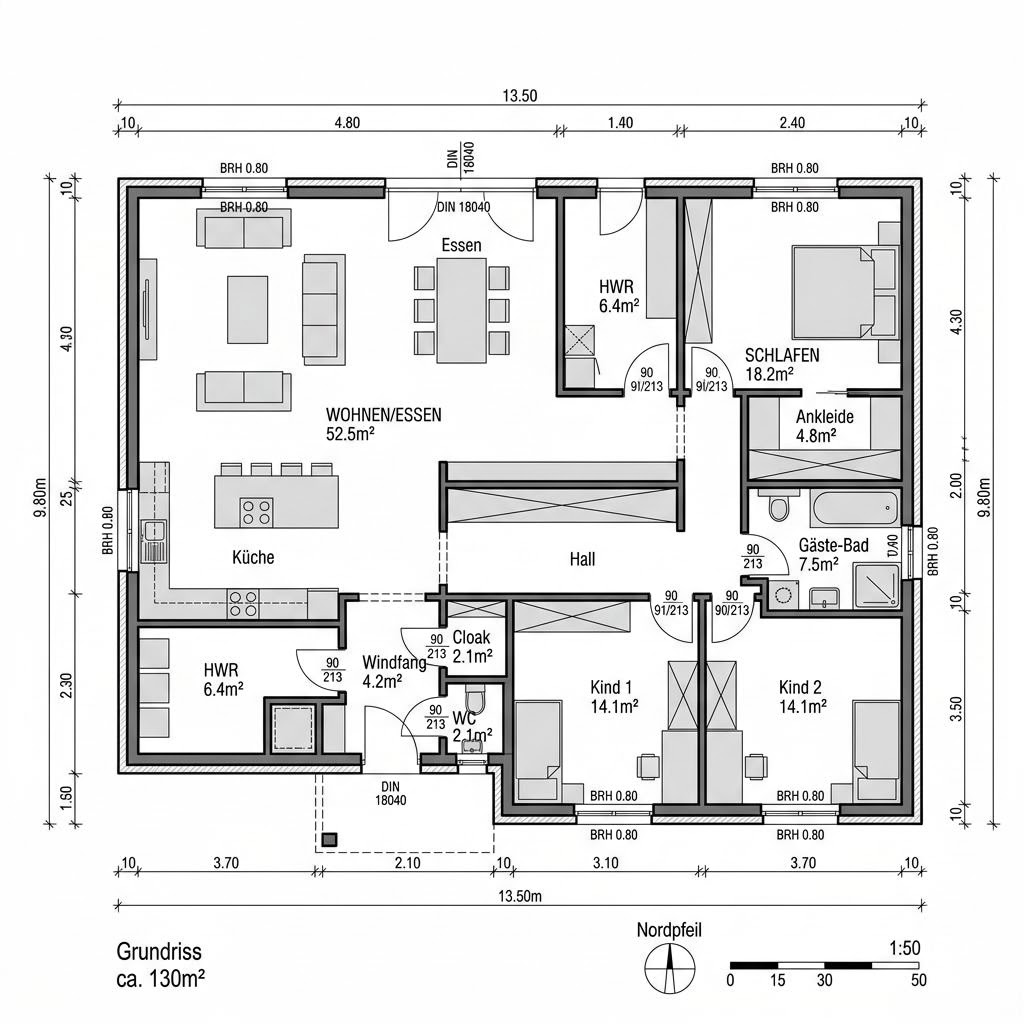 Plattegrond Bungalow Select van Kern-Haus — 130 m², 4 kamers