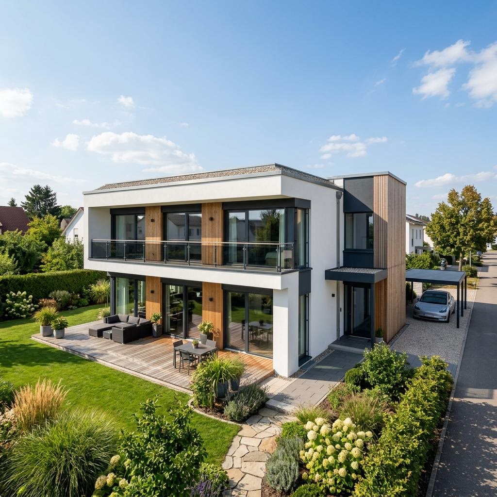 Woning met plat dak LifeStyle 16.01 F van massa haus met plat dak — prefab woning van 162 m²