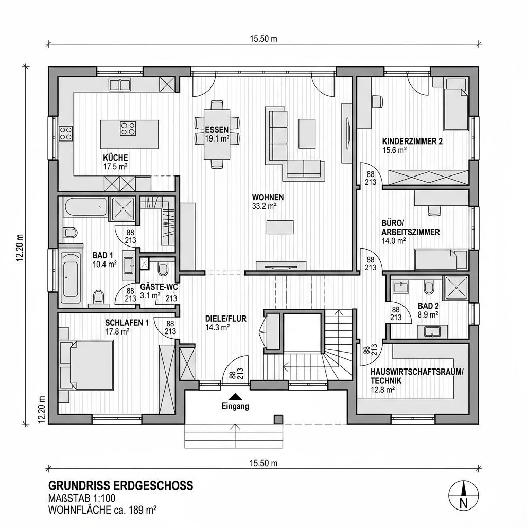 Plattegrond CityLife 450 van WeberHaus — 189 m², 6 kamers