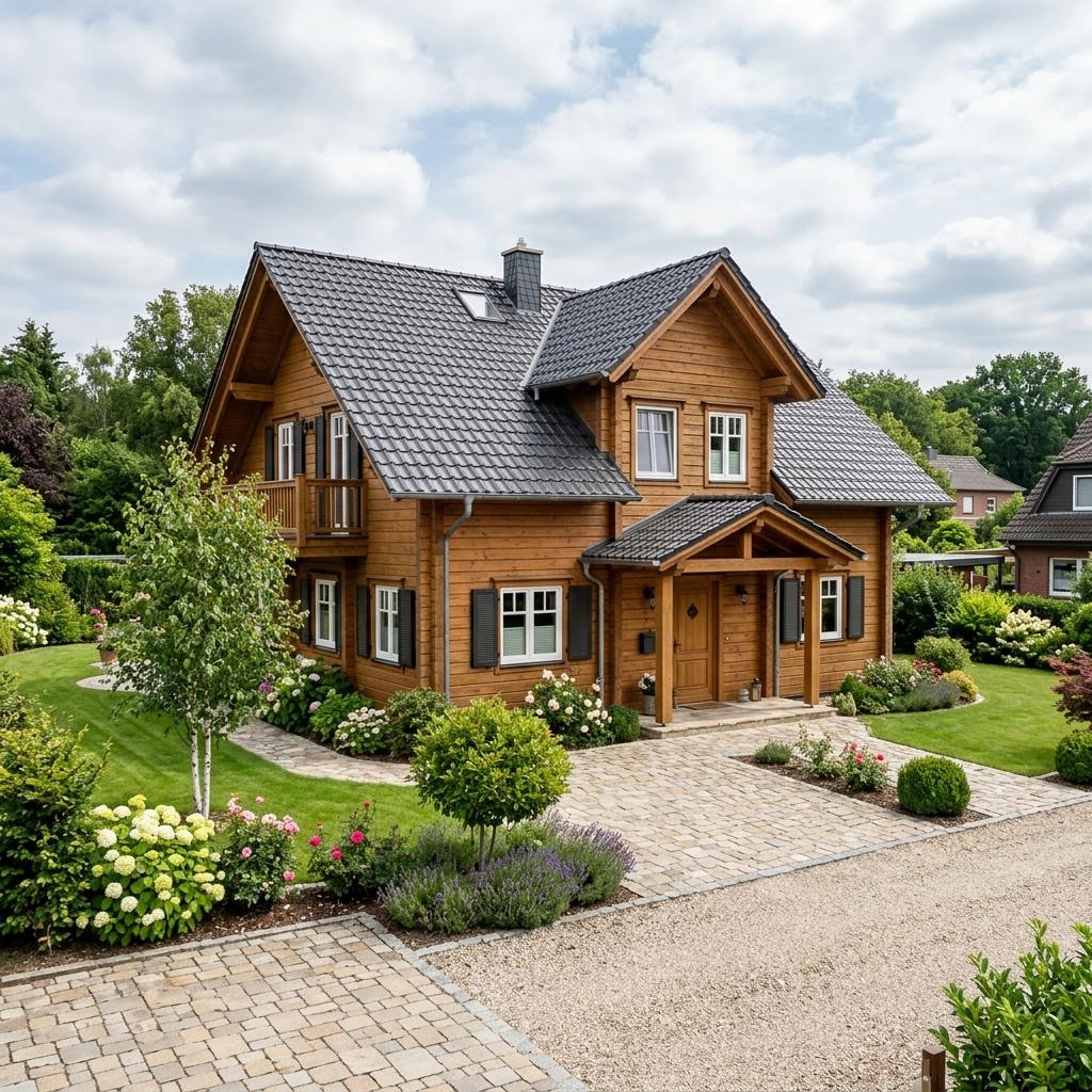Blokhut Landhaus 142 van Fuhrberger Blockhaus met zadeldak — prefab woning van 142 m²