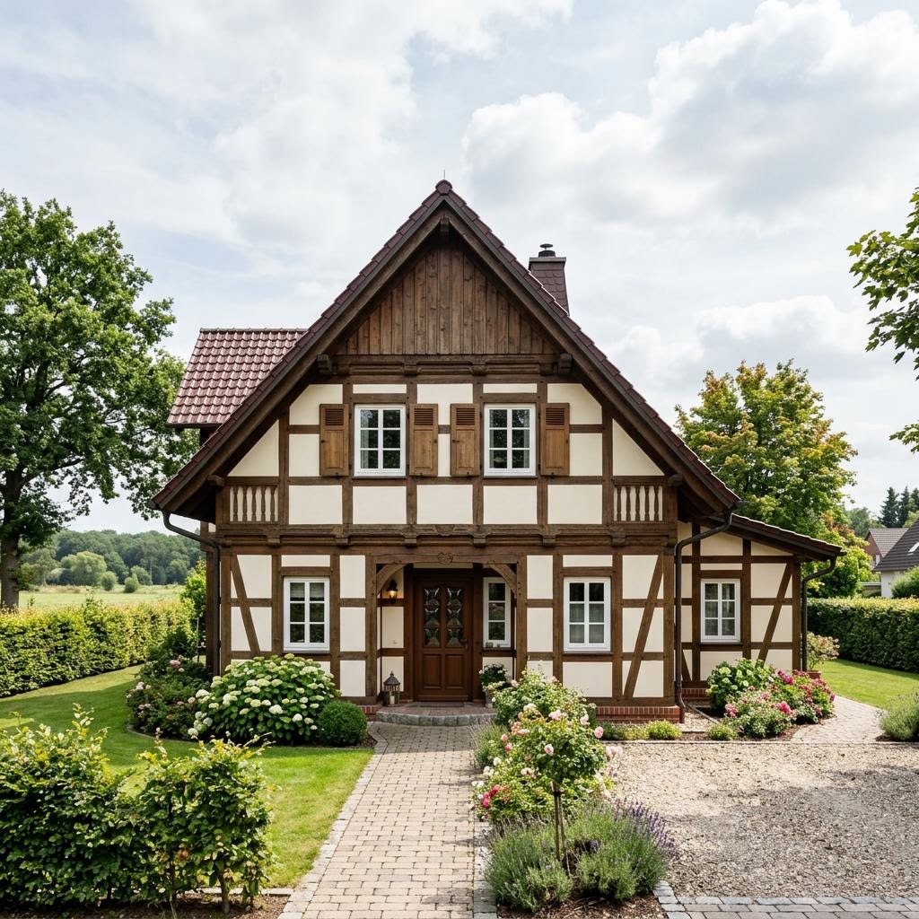 Vakwerkhuis Diele 158 van Fuhrberger Blockhaus met zadeldak — prefab woning van 158 m²