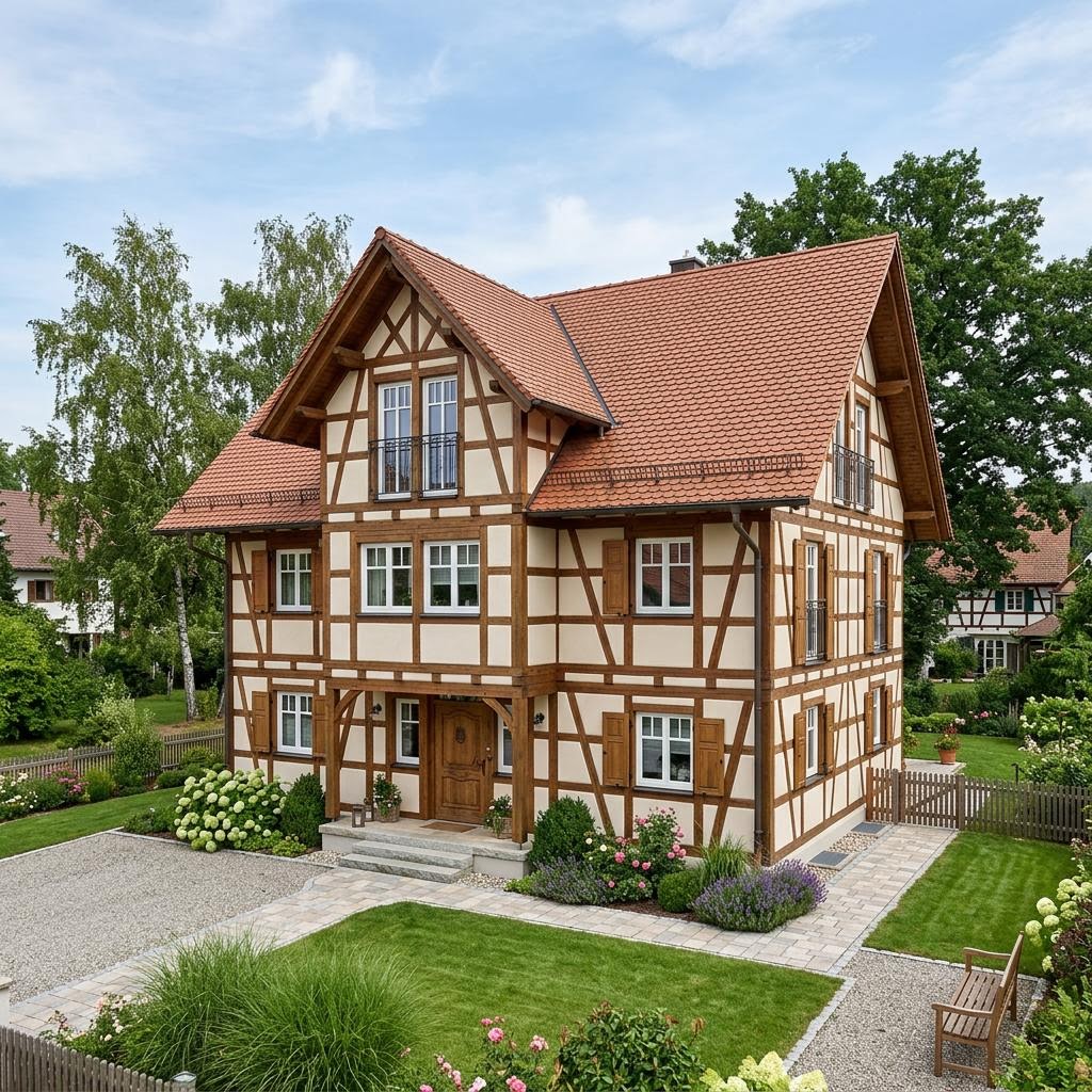 Vakwerkhuis Fachwerkhaus Giebelhaus 138 van Fuhrberger Fachwerkhaus met dwerggevel met dakkapel — prefab woning van 138 m²