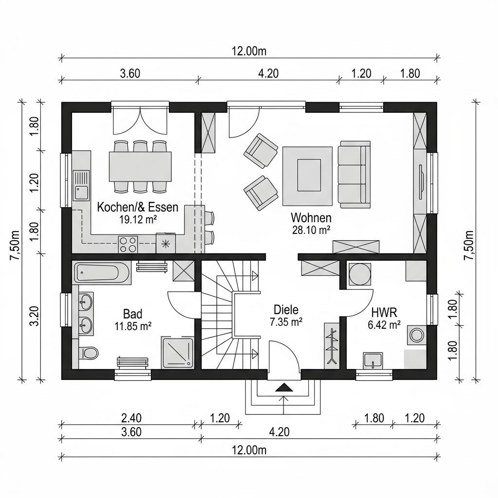 Plattegrond Fachwerkhaus Giebelhaus 138 van Fuhrberger Fachwerkhaus — 138 m², 5 kamers