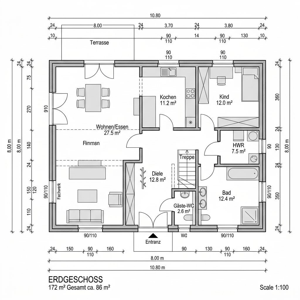Plattegrond Fachwerkhaus Hallenhaus 172 van Fuhrberger Fachwerkhaus — 172 m², 6 kamers