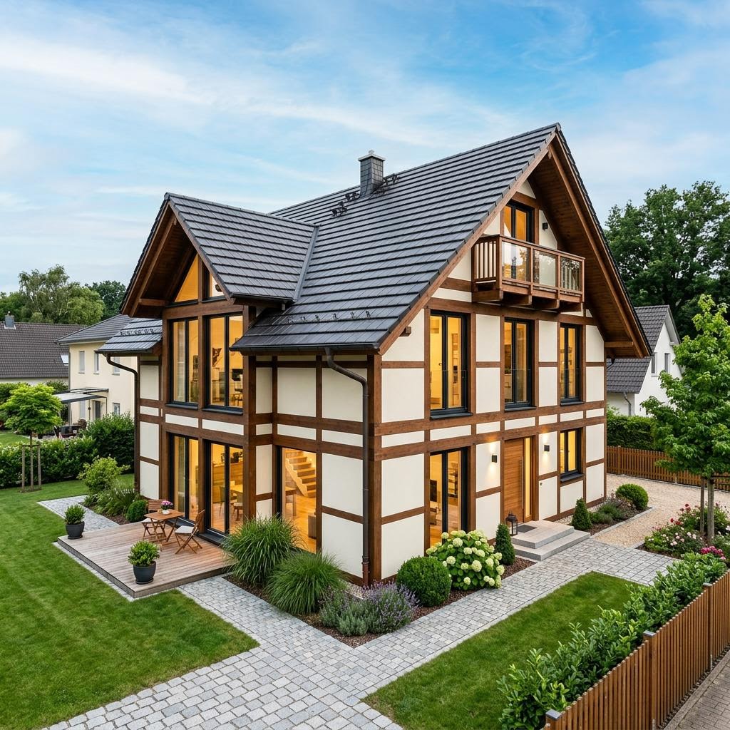 Vakwerkhuis Fachwerkhaus Scheune 186 van Fuhrberger Fachwerkhaus met zadeldak — prefab woning van 186 m²