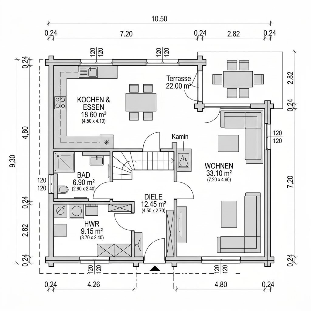 Plattegrond Wohnblockhaus Allgäu 160 van Fullwood Wohnblockhaus — 160 m², 6 kamers