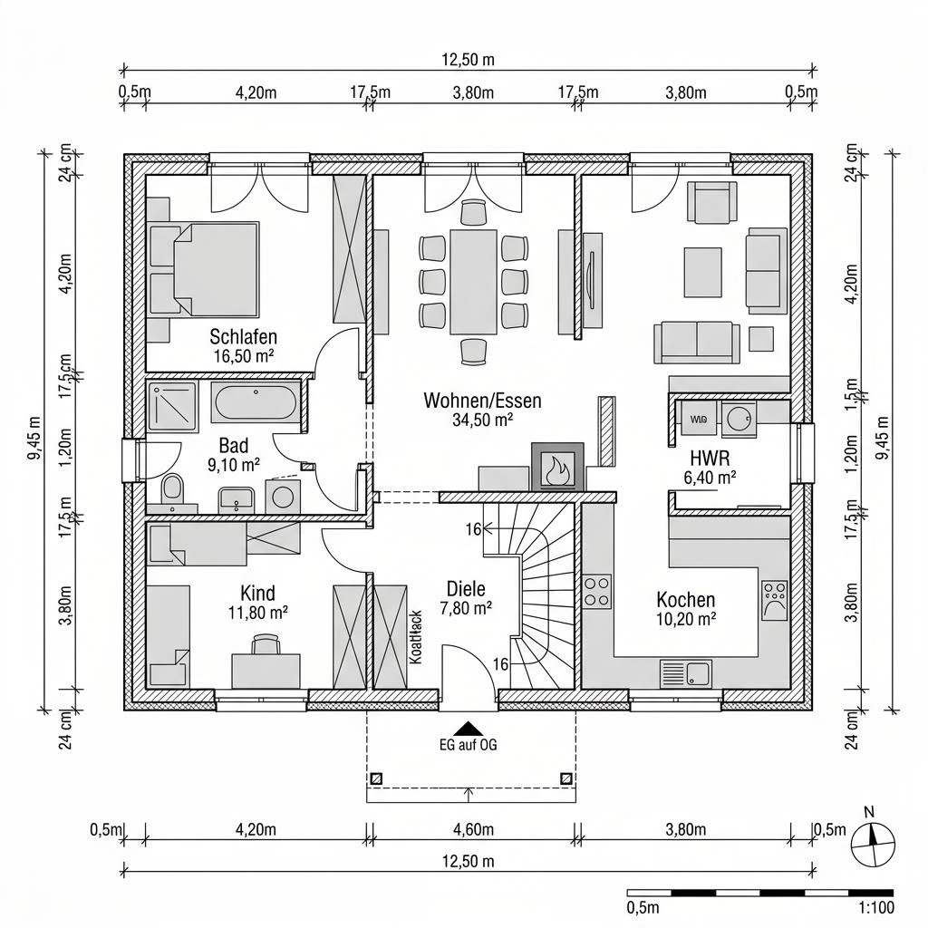 Plattegrond Wohnblockhaus Eifel 118 van Fullwood Wohnblockhaus — 118 m², 4 kamers