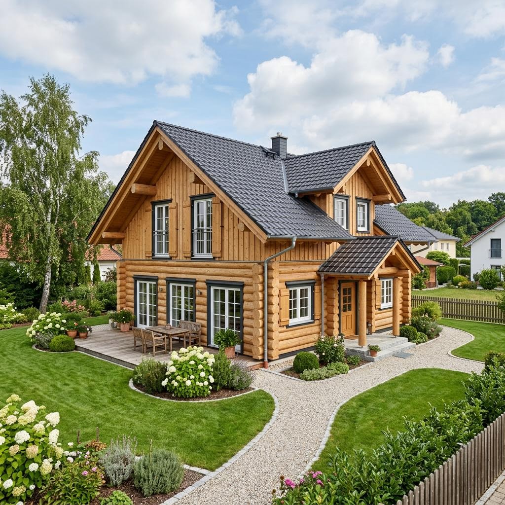 Holzhaus Wohnblockhaus Landidyll 134 van Fullwood Wohnblockhaus met zadeldak — prefab woning van 134 m²