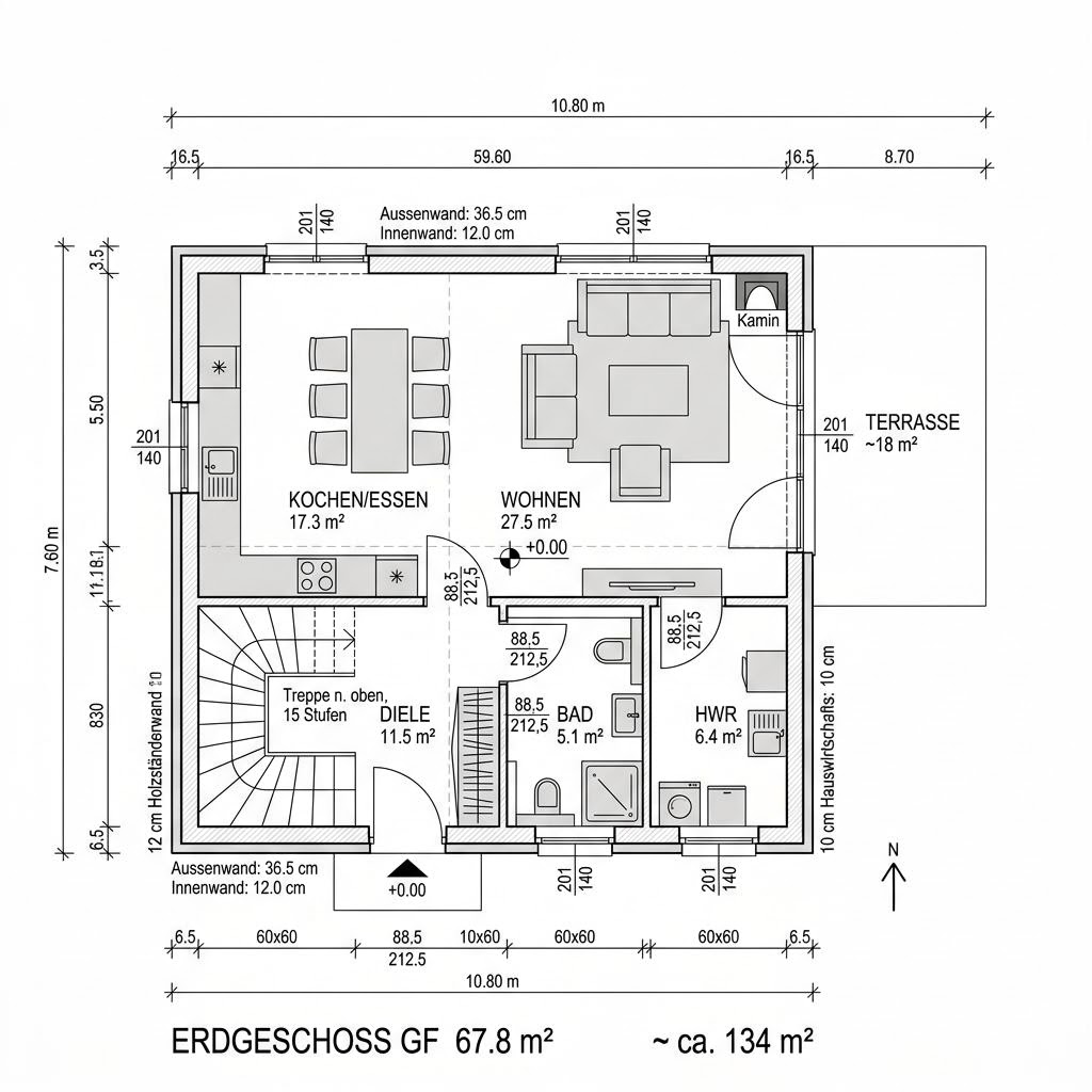 Plattegrond Wohnblockhaus Landidyll 134 van Fullwood Wohnblockhaus — 134 m², 5 kamers