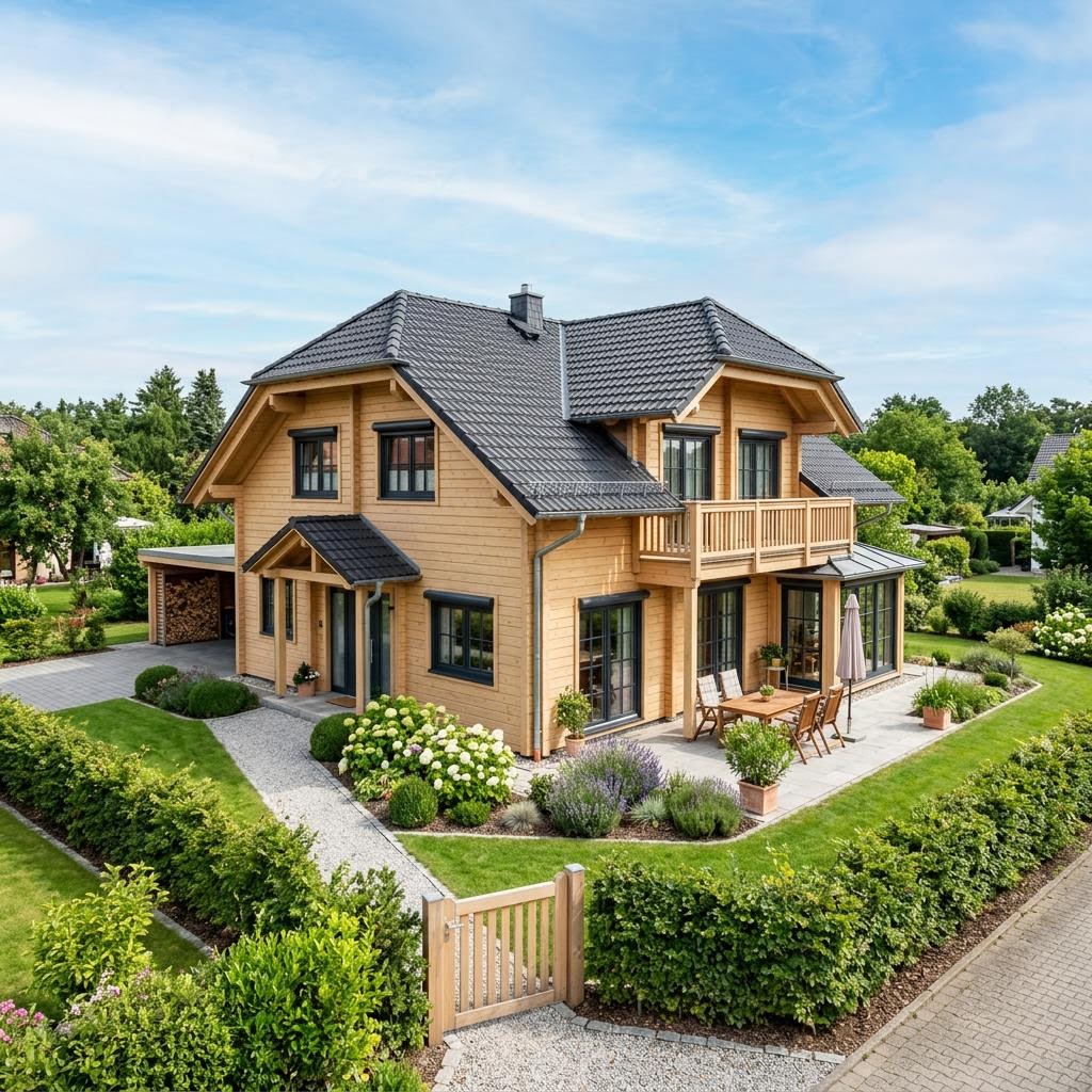 Blokhut Wohnblockhaus Sauerland 150 van Fullwood Wohnblockhaus met wolfsdak — prefab woning van 150 m²