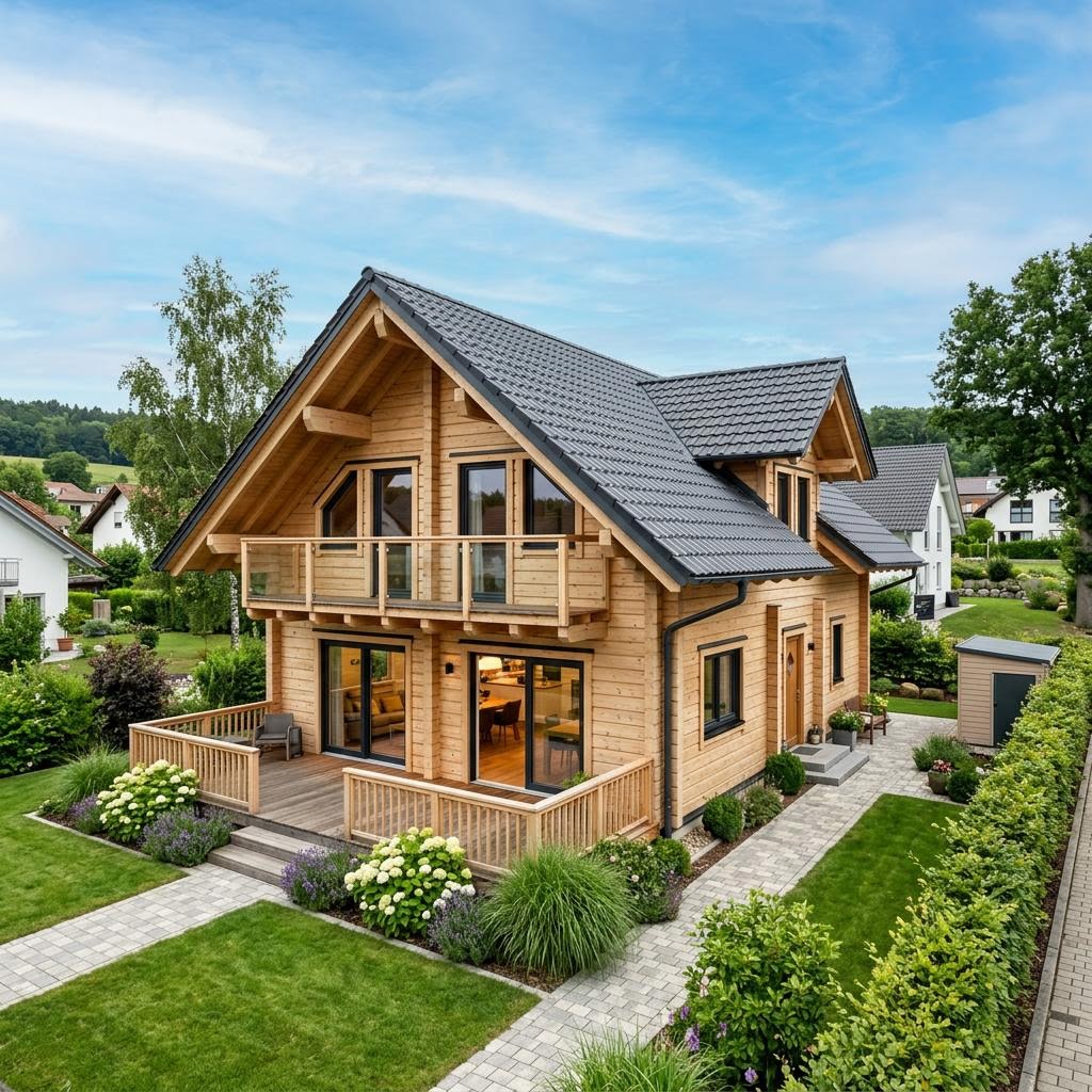 Blokhut Wohnblockhaus Schwarzwald 142 van Fullwood Wohnblockhaus met zadeldak — prefab woning van 142 m²