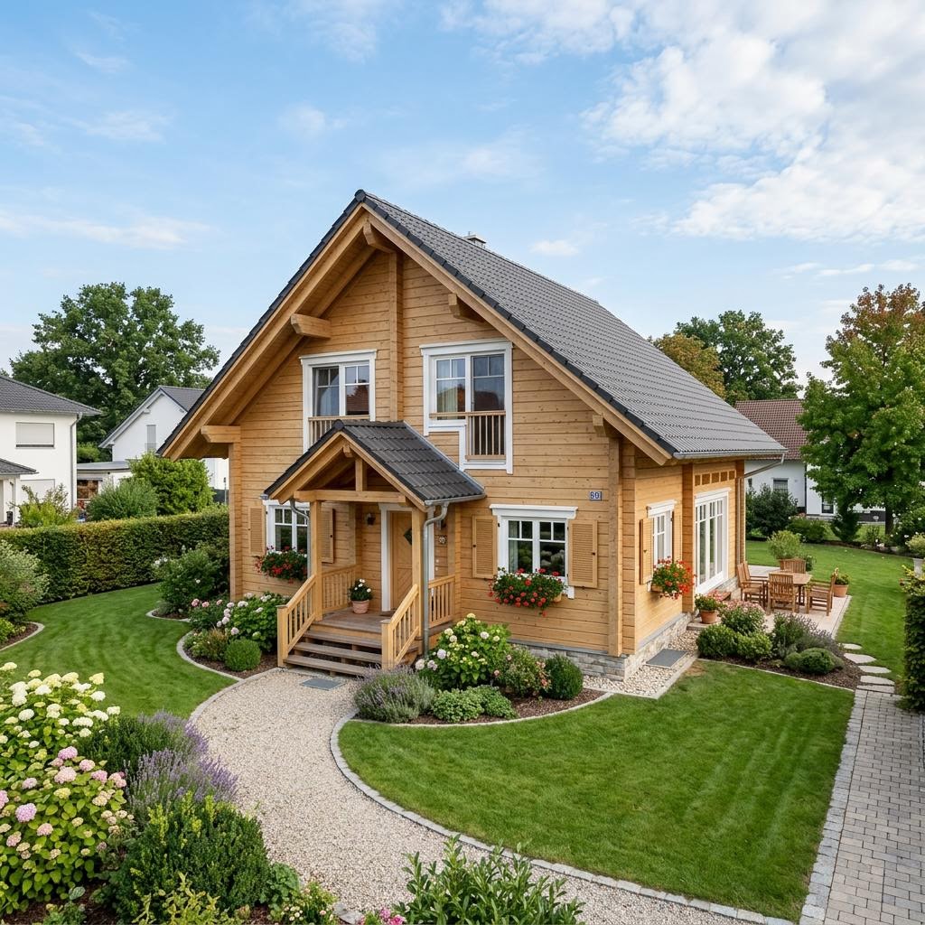 Blokhut Wohnblockhaus Spessart 134 van Fullwood Wohnblockhaus met zadeldak — prefab woning van 134 m²