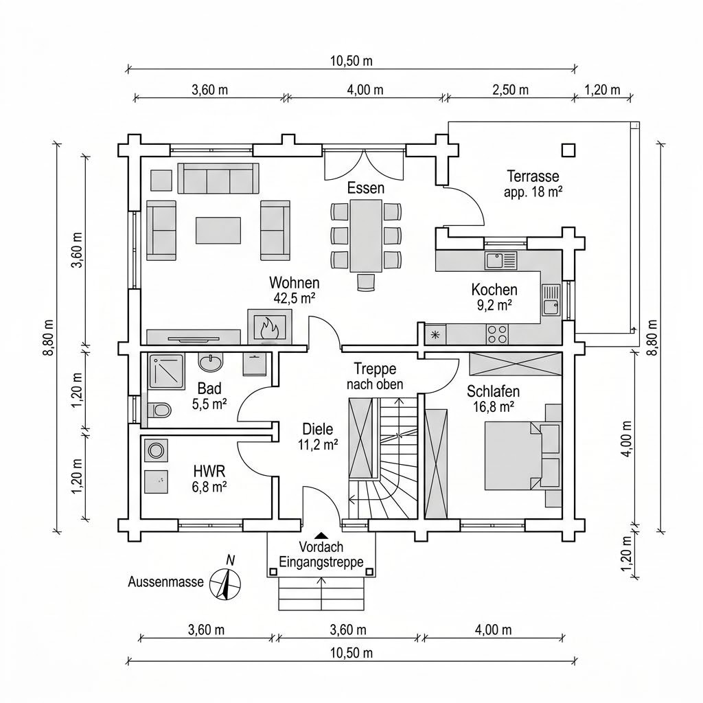 Plattegrond Wohnblockhaus Spessart 134 van Fullwood Wohnblockhaus — 134 m², 5 kamers