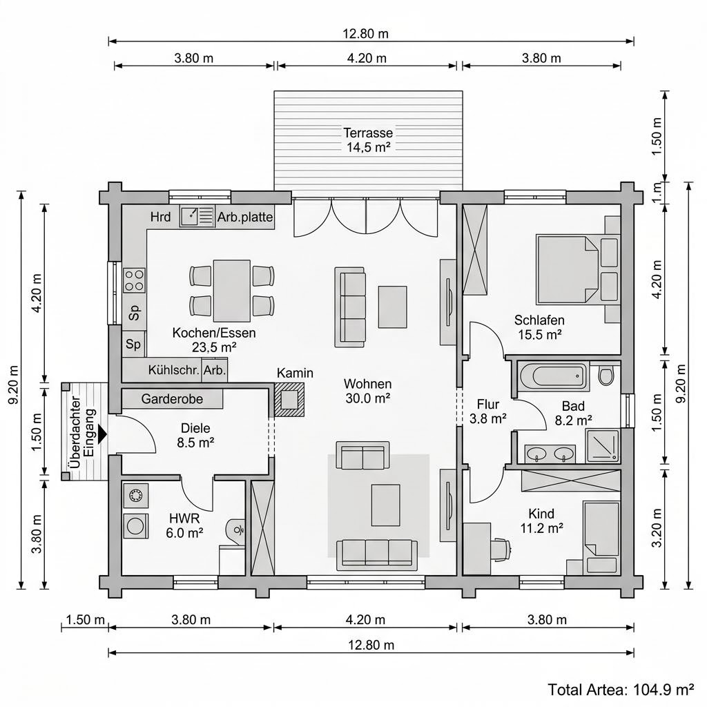Plattegrond Wohnblockhaus Taunus 105 van Fullwood Wohnblockhaus — 105 m², 4 kamers
