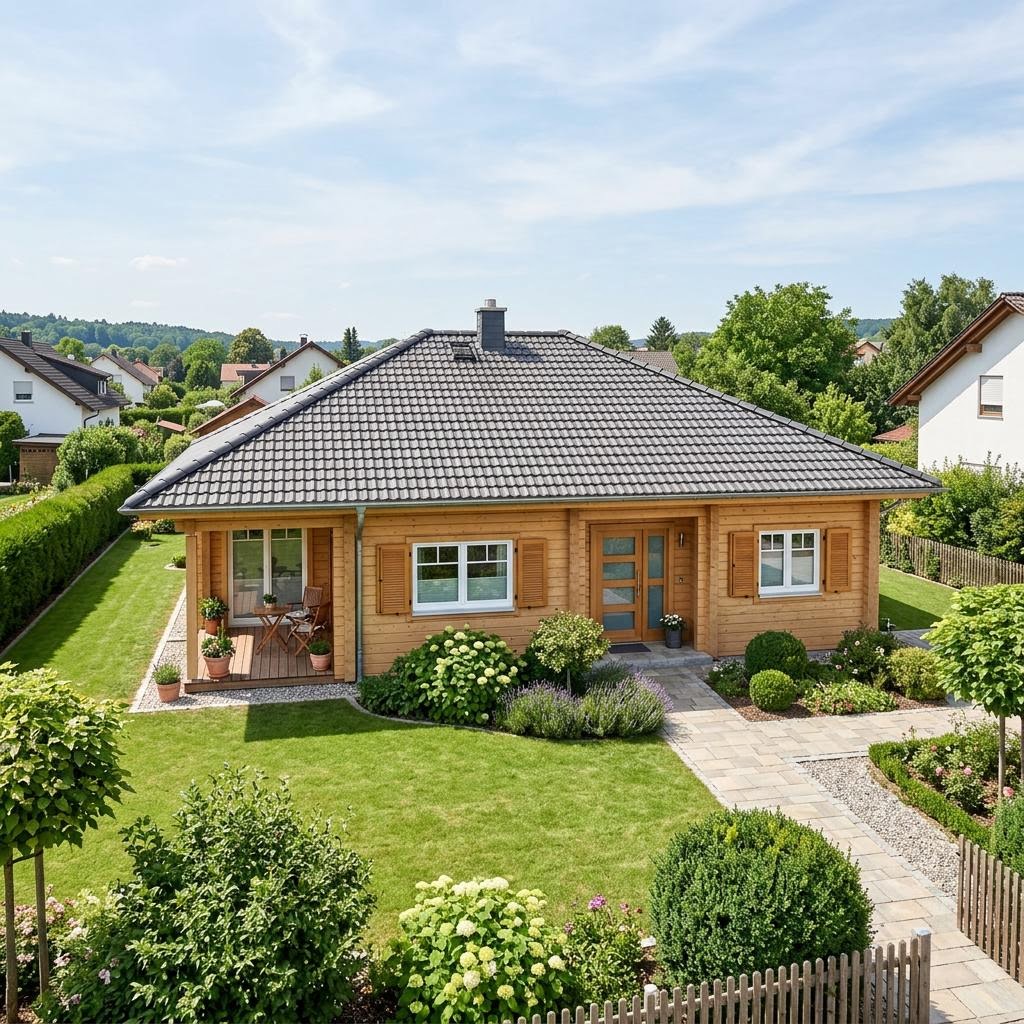 Holzhaus Wohnblockhaus Waldblick 118 van Fullwood Wohnblockhaus met schilddak — prefab woning van 118 m²