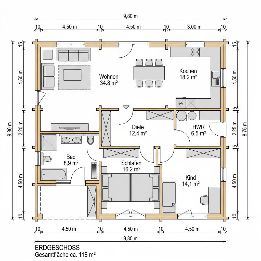 Plattegrond Wohnblockhaus Waldblick 118 van Fullwood Wohnblockhaus — 118 m², 4 kamers