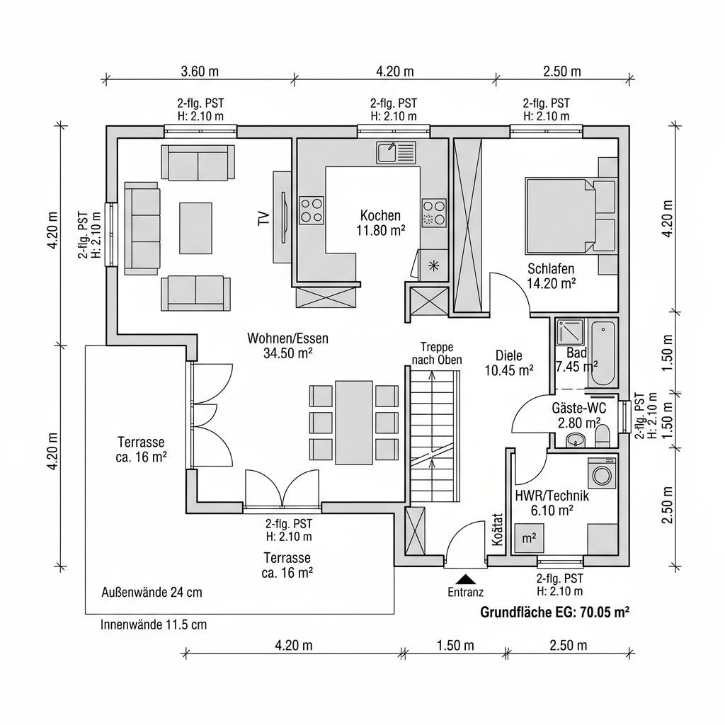 Plattegrond Schwedenhaus Newport 134 van Greenville — 134 m², 5 kamers