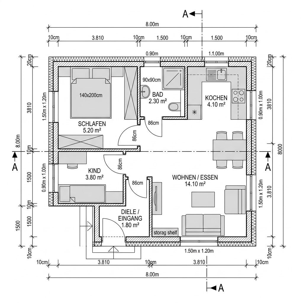 Plattegrond Tiny House Compact 30 van Greenville — 30 m², 2 kamers