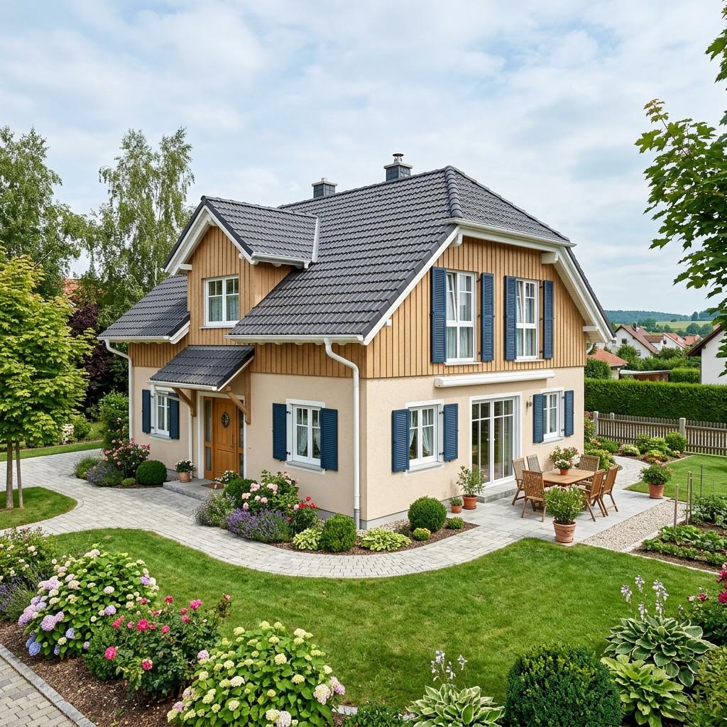 Landhuis Landhaus Ahorn 128 van GUSSEK HAUS met wolfsdak — prefab woning van 128 m²