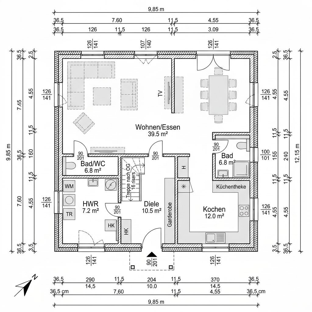 Plattegrond Landhaus Ahorn 128 van GUSSEK HAUS — 128 m², 4 kamers