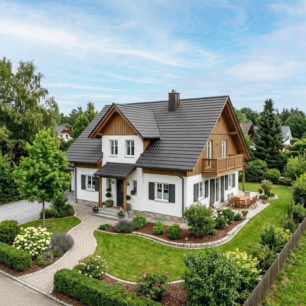 Landhuis Landhaus Birkengrund 166 van GUSSEK HAUS met dwerggevel met dakkapel — prefab woning van 166 m²