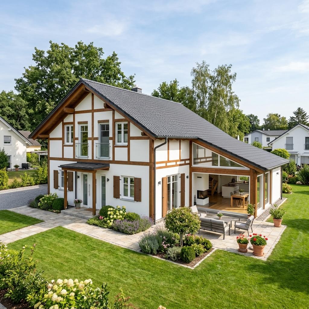 Landhuis Landhaus Tannenweg 142 van GUSSEK HAUS met aanslepend dakschild — prefab woning van 142 m²