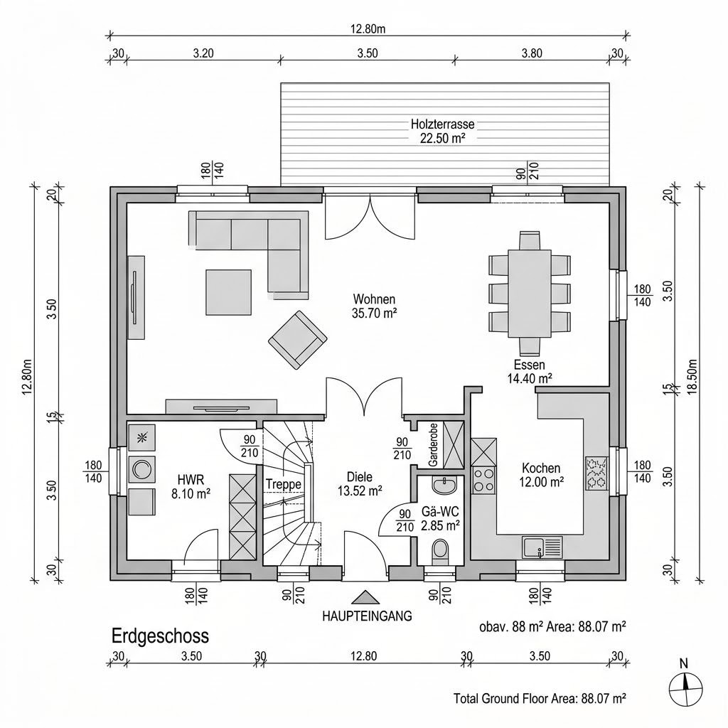Plattegrond Landhaus Tannenweg 142 van GUSSEK HAUS — 142 m², 5 kamers