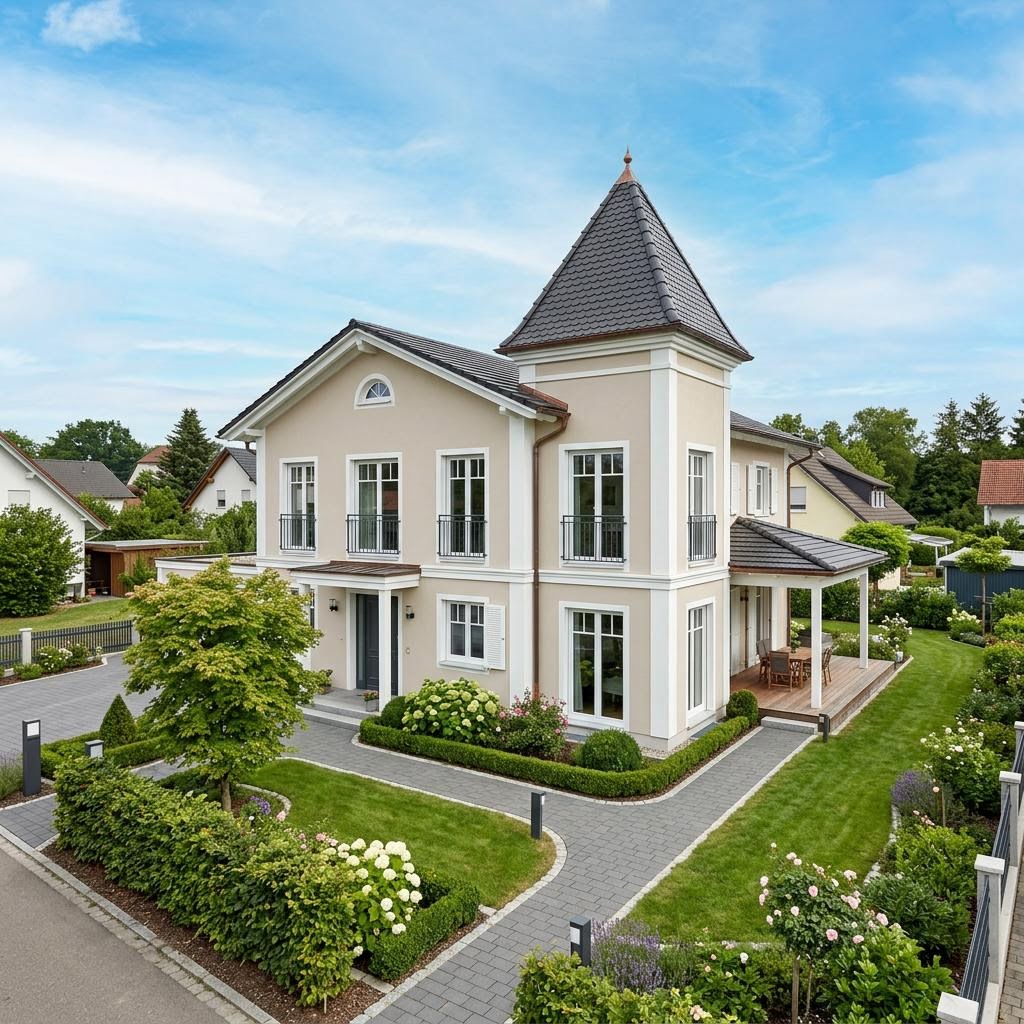 Stadsvilla Residenz Turm 165 van GUSSEK HAUS met torenspits — prefab woning van 165 m²