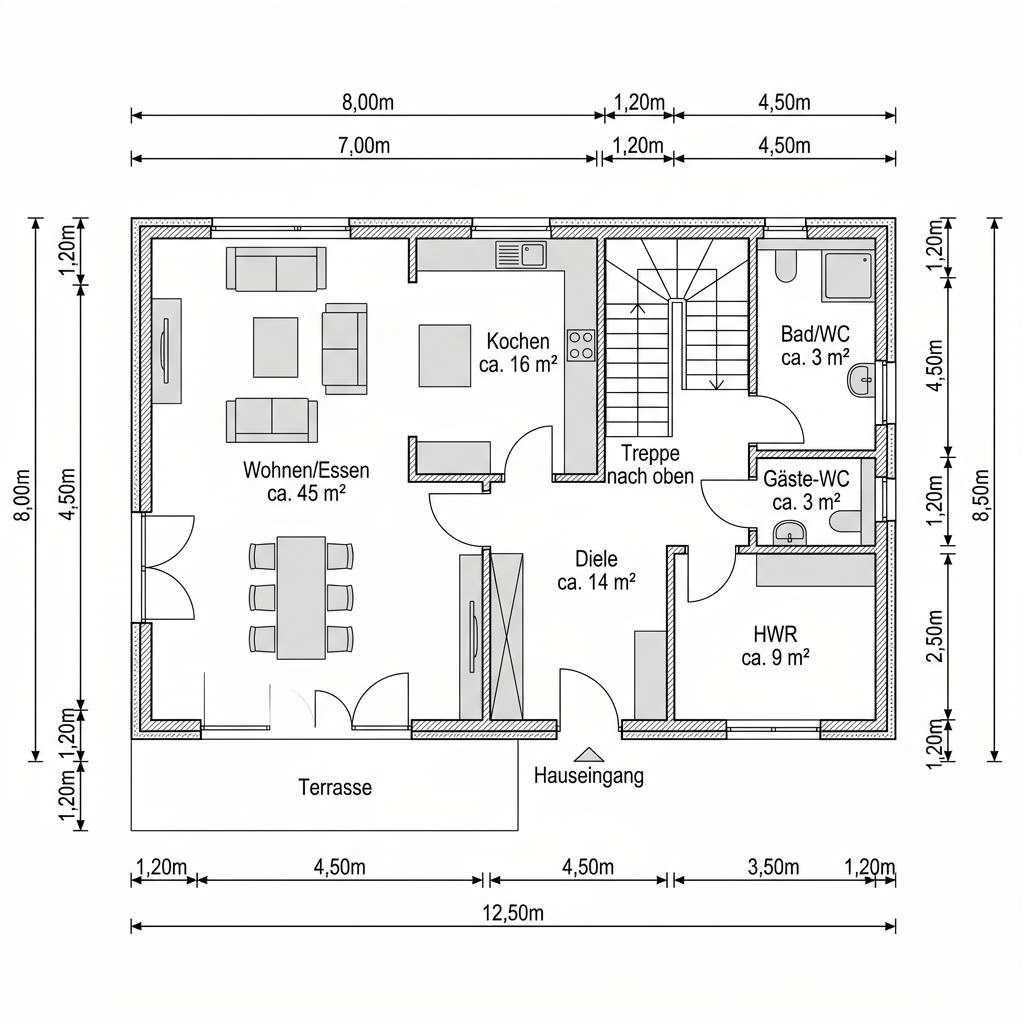 Plattegrond Residenz Turm 165 van GUSSEK HAUS — 165 m², 5 kamers