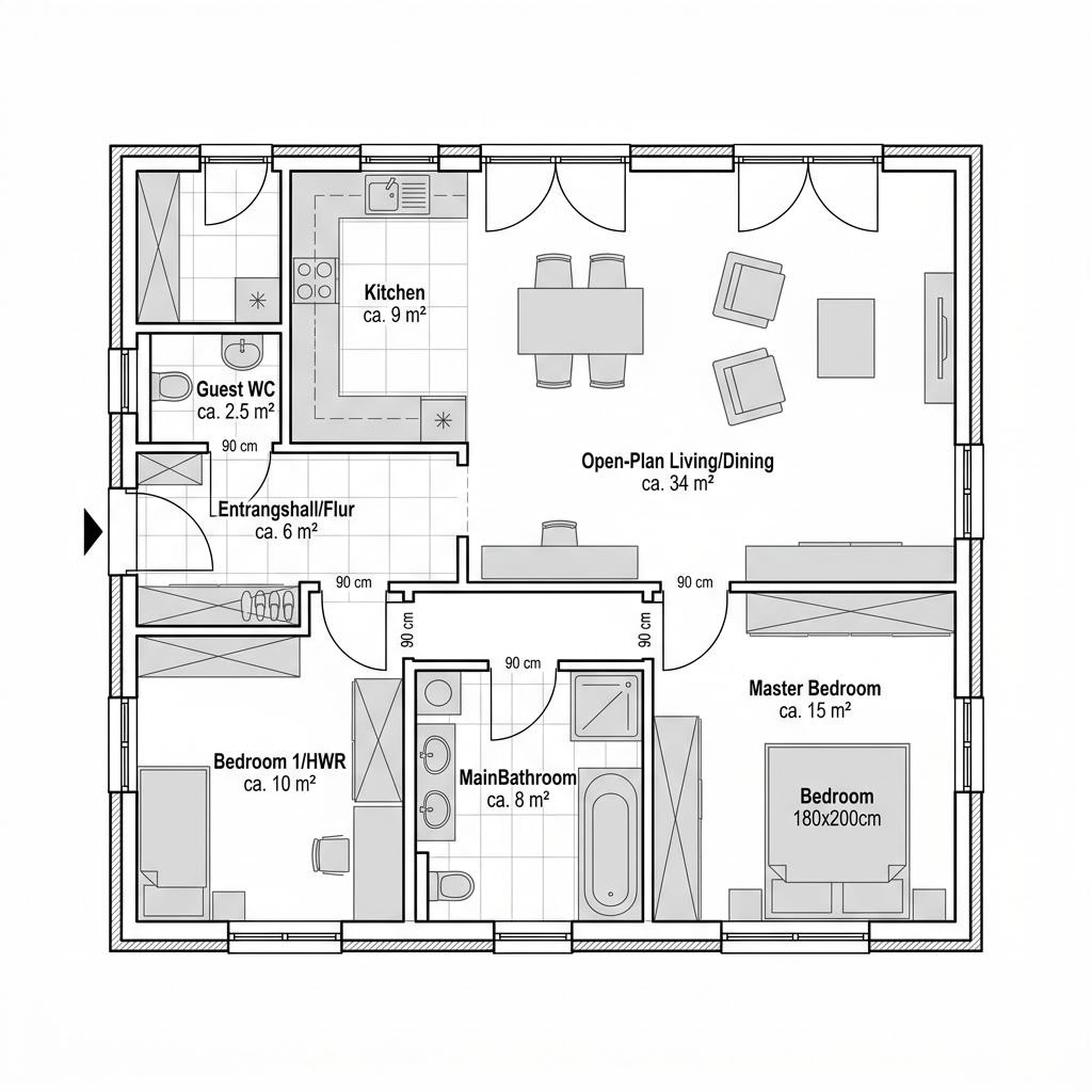 Plattegrond Cosima 84 van Gussek Haus — 84 m², 3 kamers