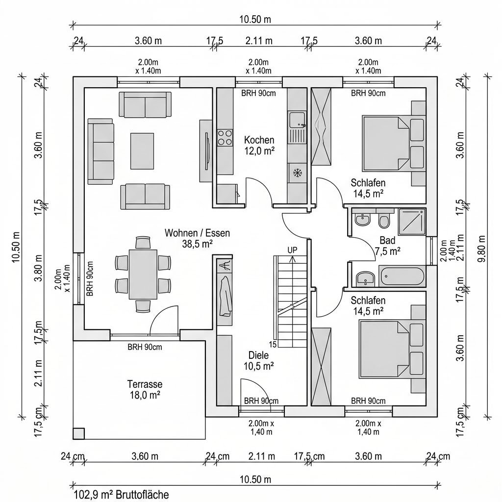 Plattegrond Villa Mansarde 160 van GUSSEK HAUS — 160 m², 5 kamers