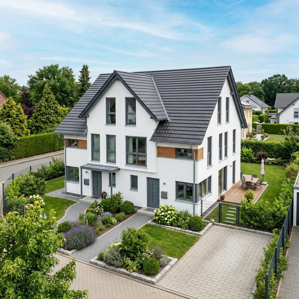 Tweegezinswoning Zweifamilienhaus Doppio 190 van GUSSEK HAUS met dwerggevel met dakkapel — prefab woning van 190 m²