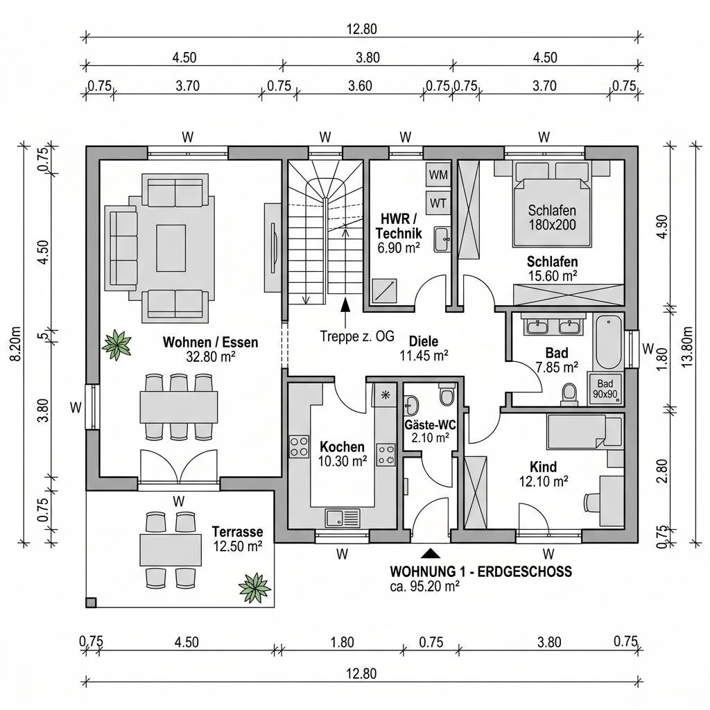 Plattegrond Zweifamilienhaus Doppio 190 van GUSSEK HAUS — 190 m², 7 kamers