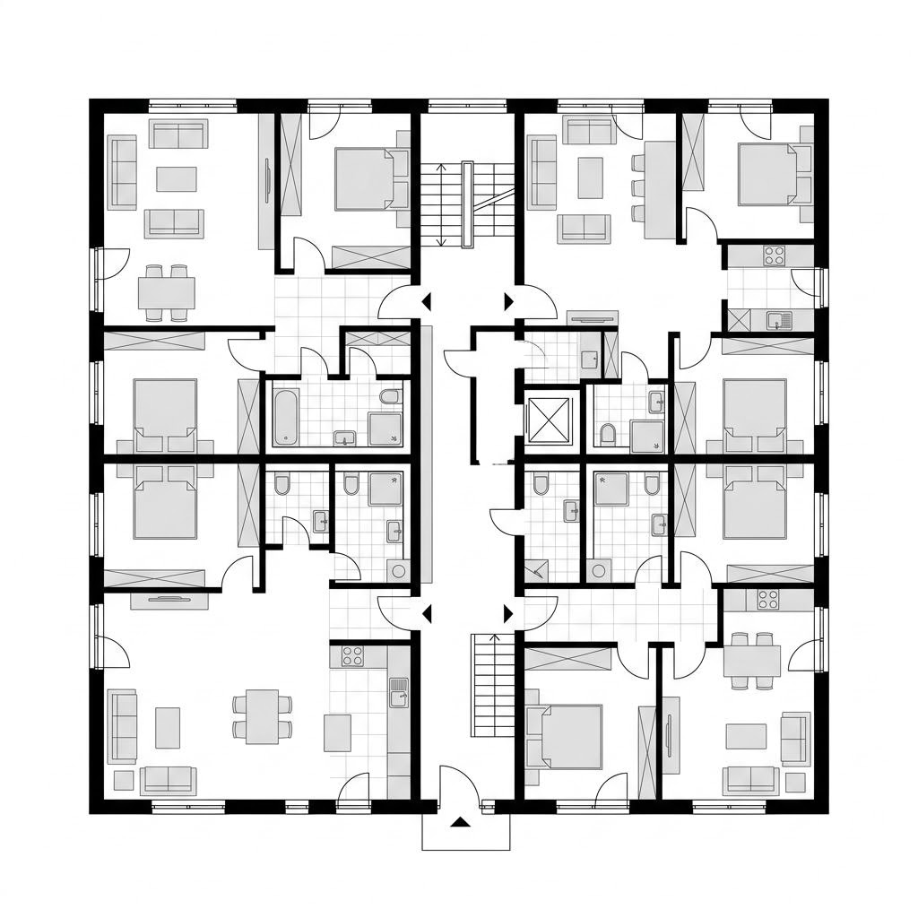 Plattegrond Mehrfamilien-Doppelhaus Vermietung van Haas Fertigbau - Mehrfamilienhäuser — 240 m², 10 kamers