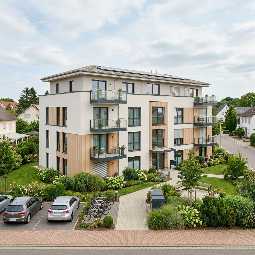 Meergezinswoning Stadthaus 8 Wohneinheiten van Haas Fertigbau - Mehrfamilienhäuser met plat dak — prefab woning van 640 m²
