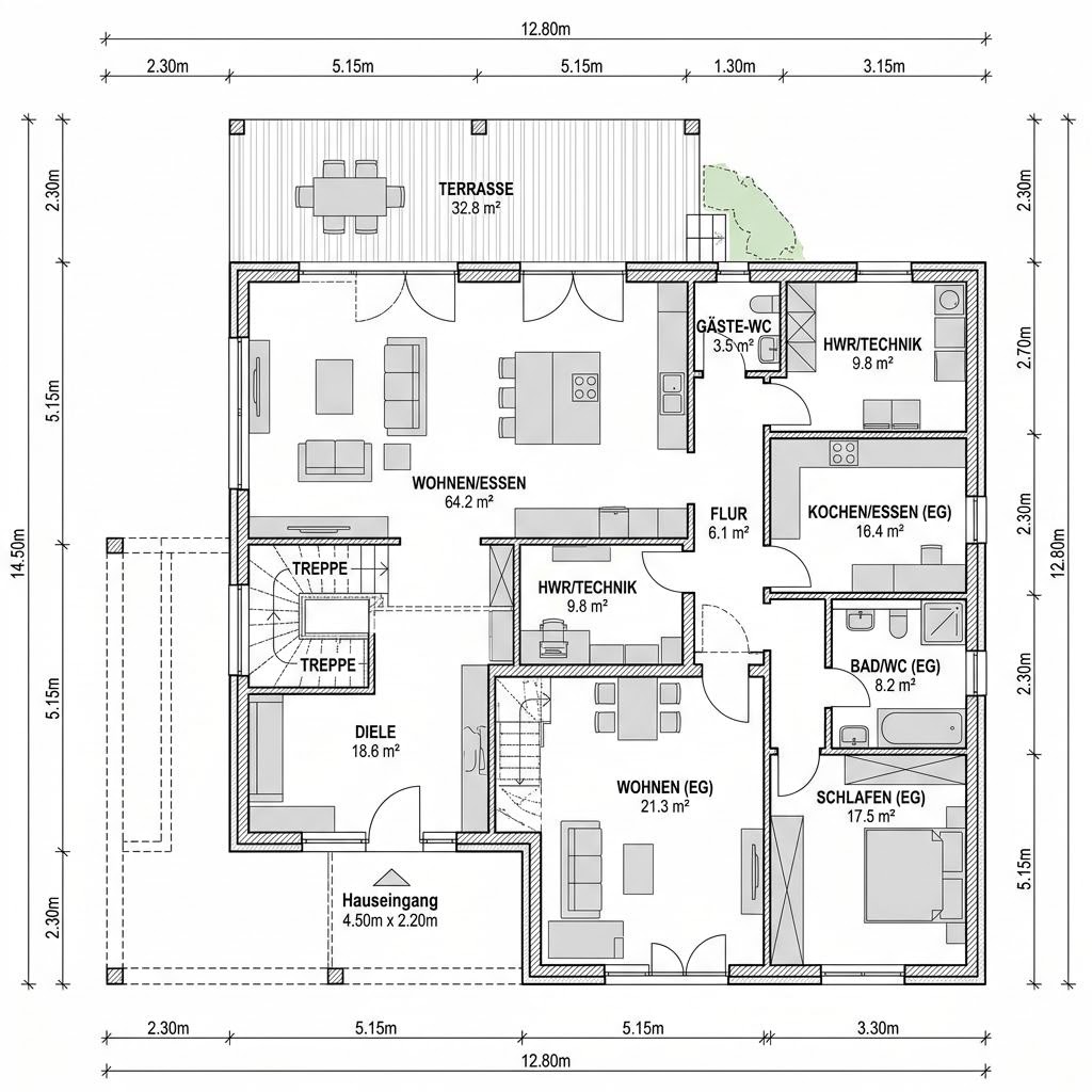 Plattegrond Mehrfamilienhaus Triplex 320 van Haas Fertigbau - Mehrfamilienhäuser — 320 m², 10 kamers