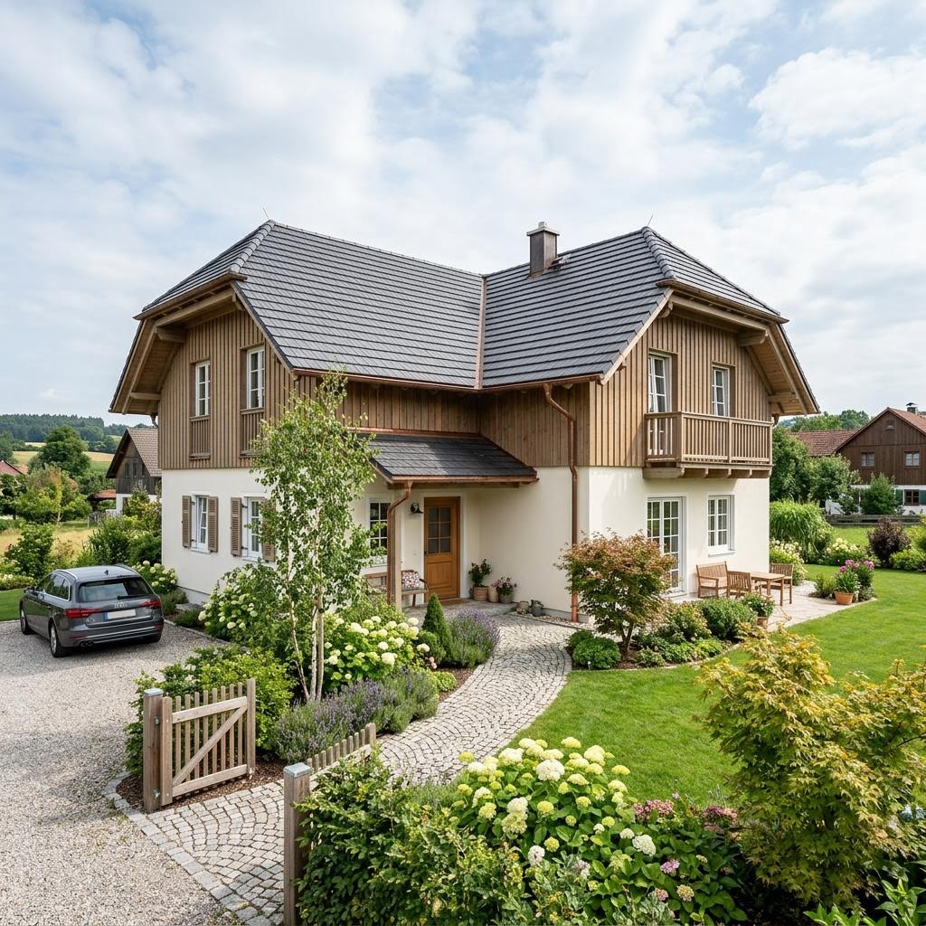 Landhuis Landhaus L 178 van Haas Haus met wolfsdak — prefab woning van 178 m²