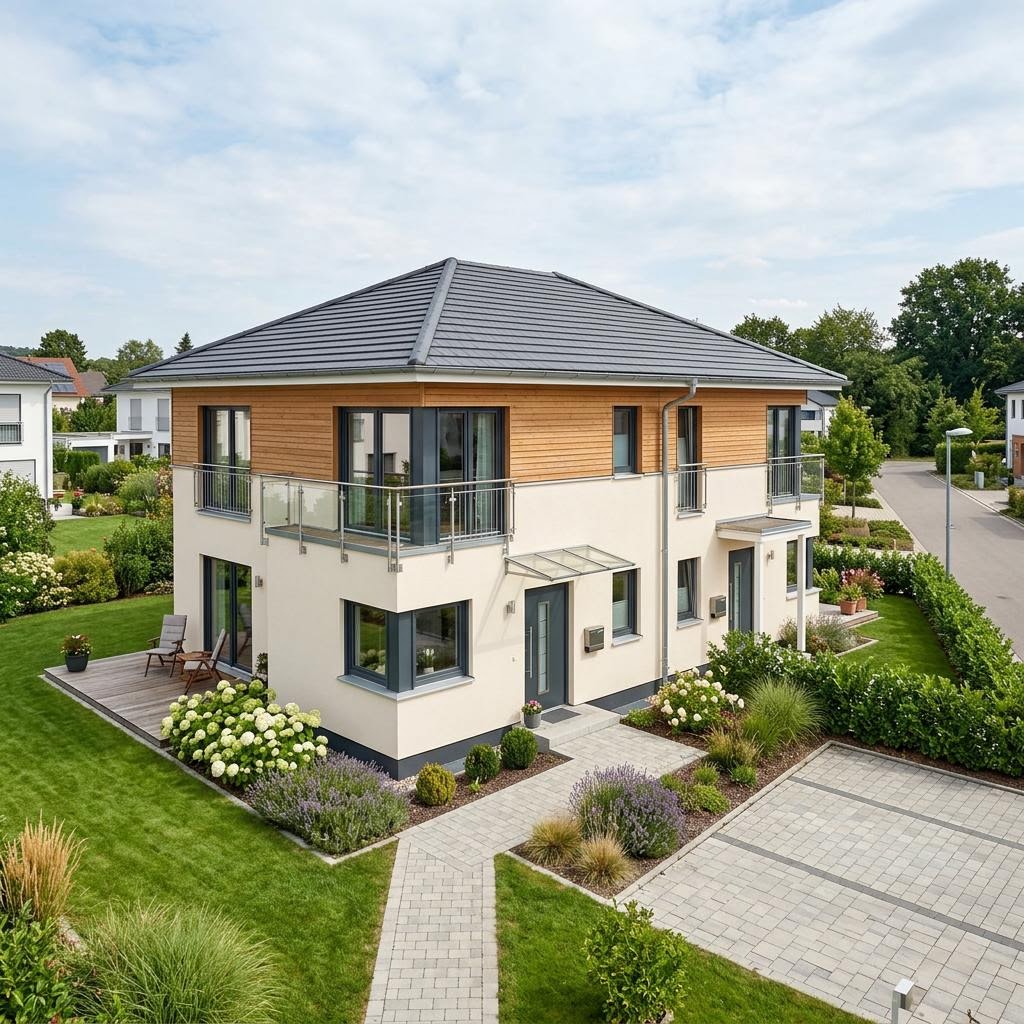 Meergeneratiewoning O 190 Zweifamilienkonzept van Haas Haus met schilddak — prefab woning van 190 m²