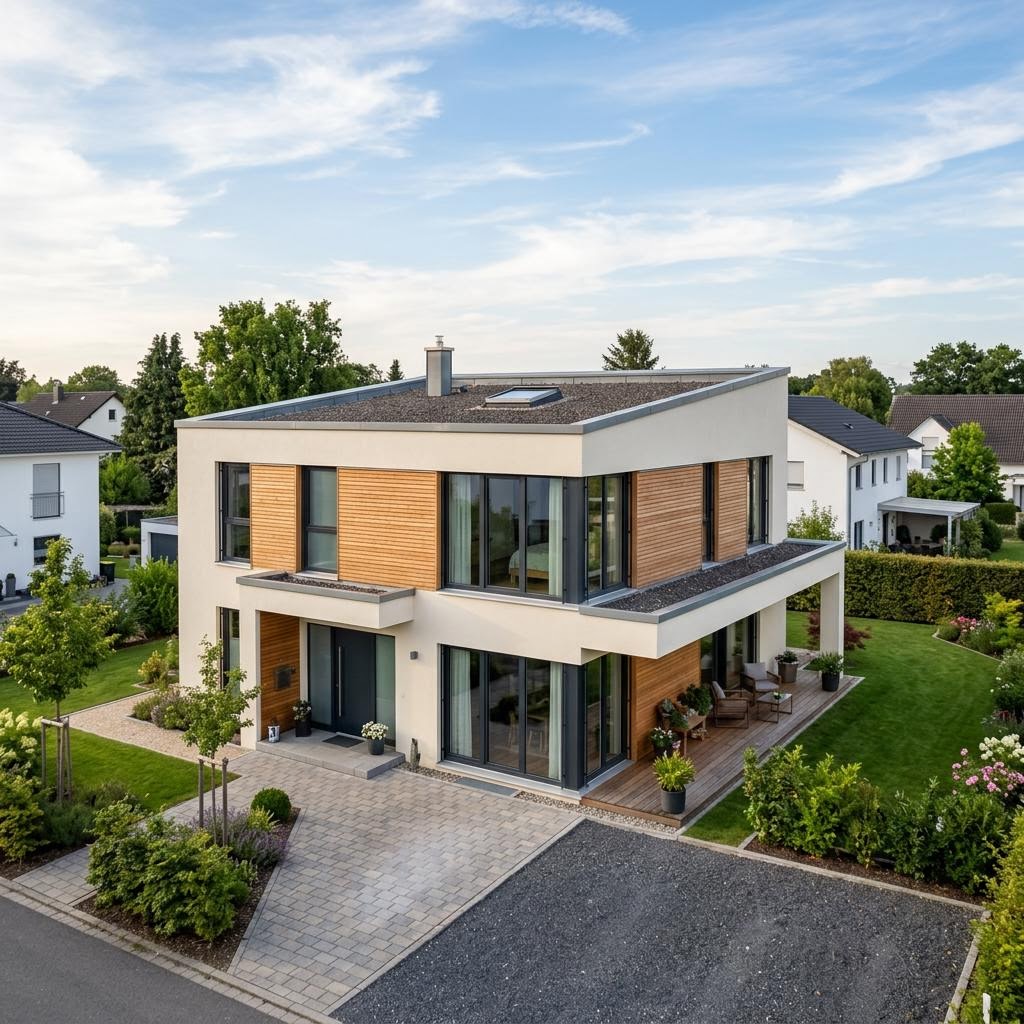 Kubuswoning Kubushaus Variant 170 van Hanse Haus met plat dak — prefab woning van 170 m²