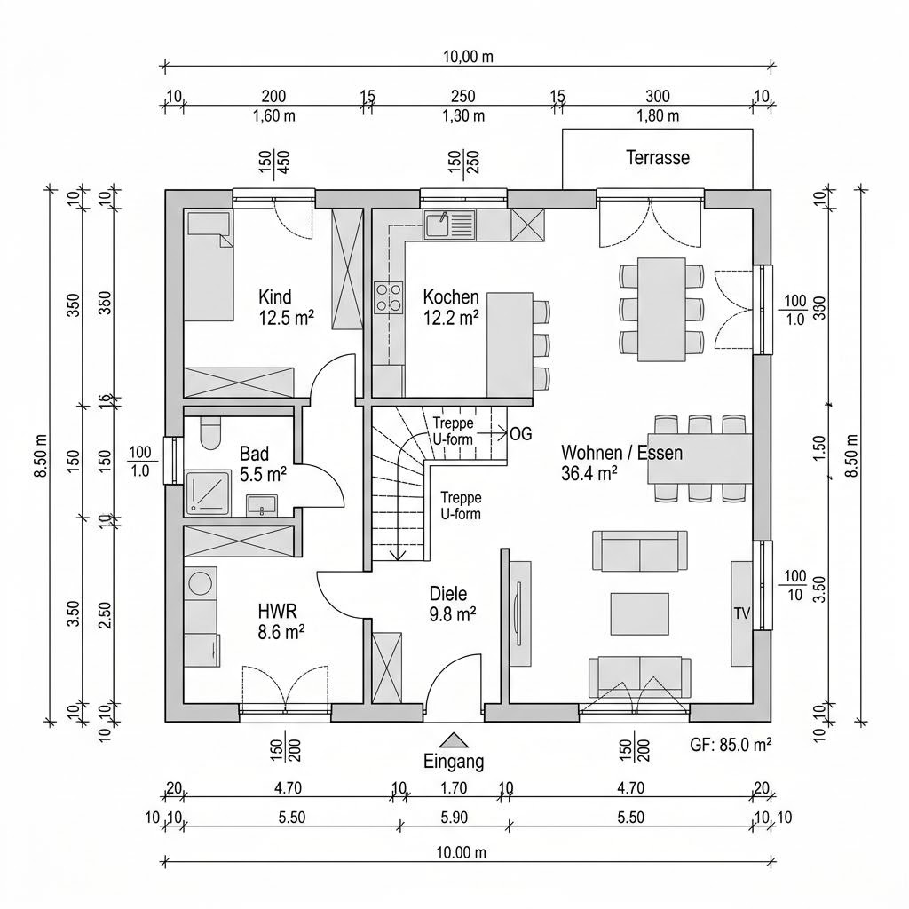 Plattegrond Kubushaus Variant 170 van Hanse Haus — 170 m², 5 kamers