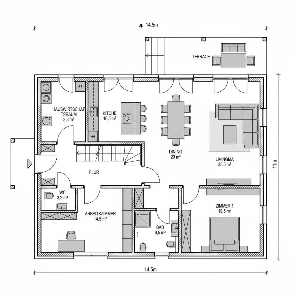 Plattegrond Stadtvilla 155 van Hanse Haus — 155 m², 5 kamers