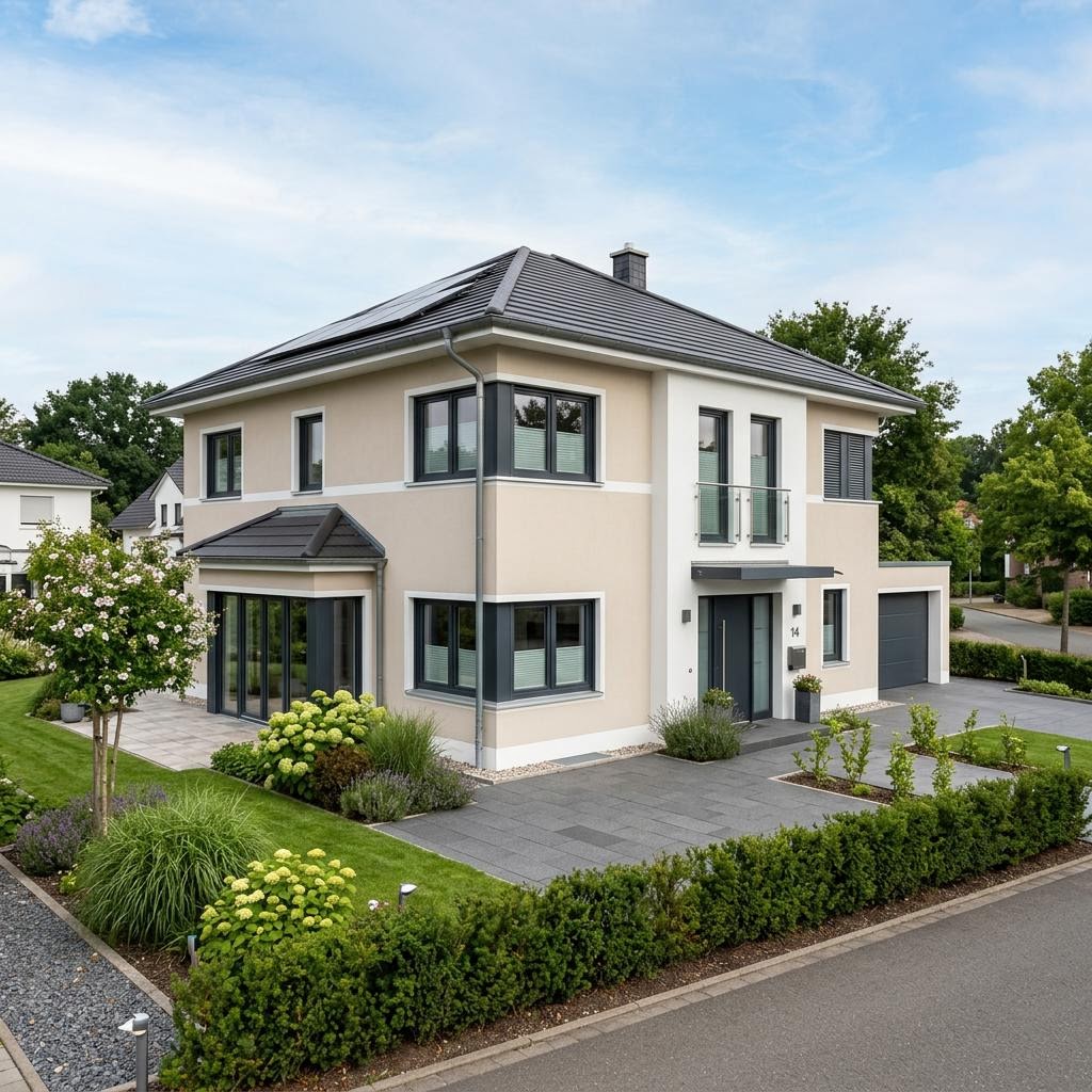 Stadsvilla Stadtvilla 170 van Hanse Haus met schilddak — prefab woning van 170 m²