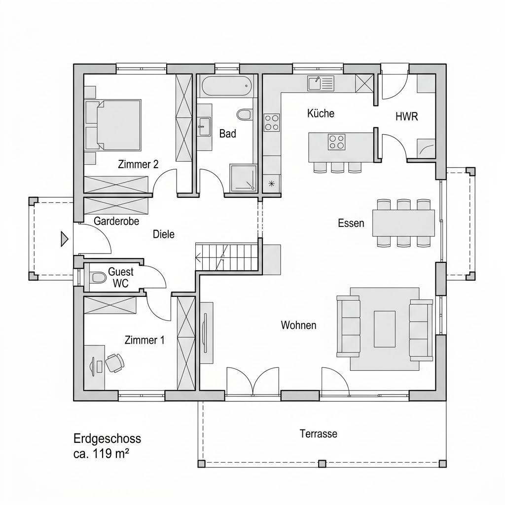 Plattegrond VARIANT 15-119 van Hanse Haus — 119 m², 4 kamers