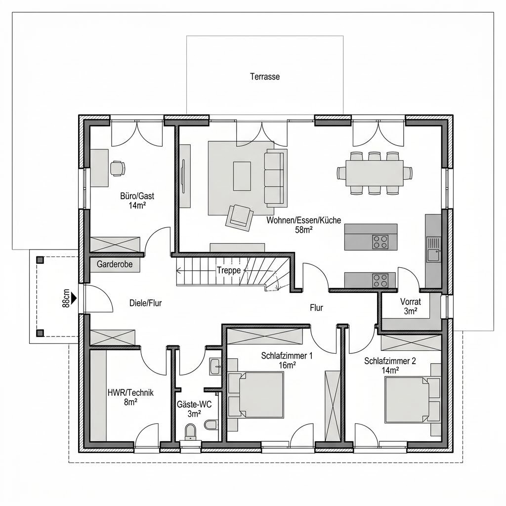 Plattegrond VARIANT 35-165 van Hanse Haus — 165 m², 6 kamers